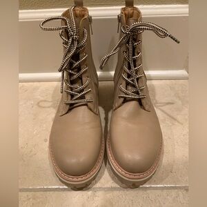 OASIS SOCIETY Women's Tan Lace-Up Ankle Combat Boots Vegan Leather Size 9